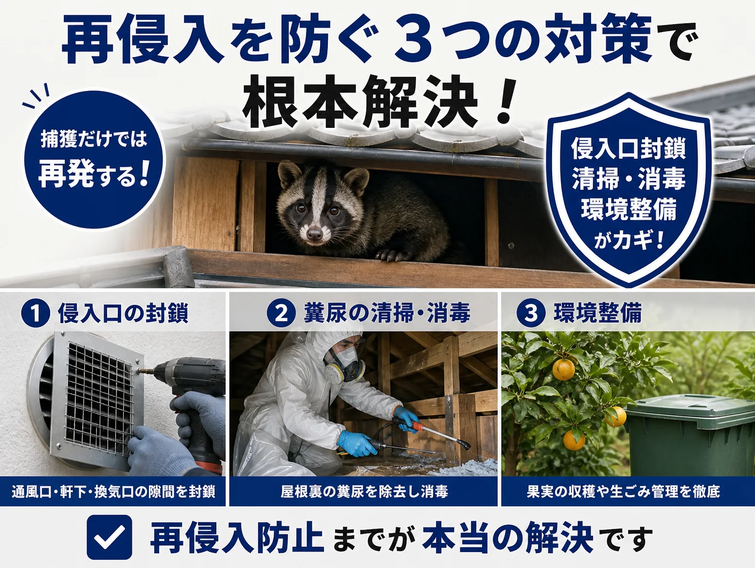 7. 捕獲だけでは再侵入は防げない｜侵入口封鎖・清掃・消毒まで