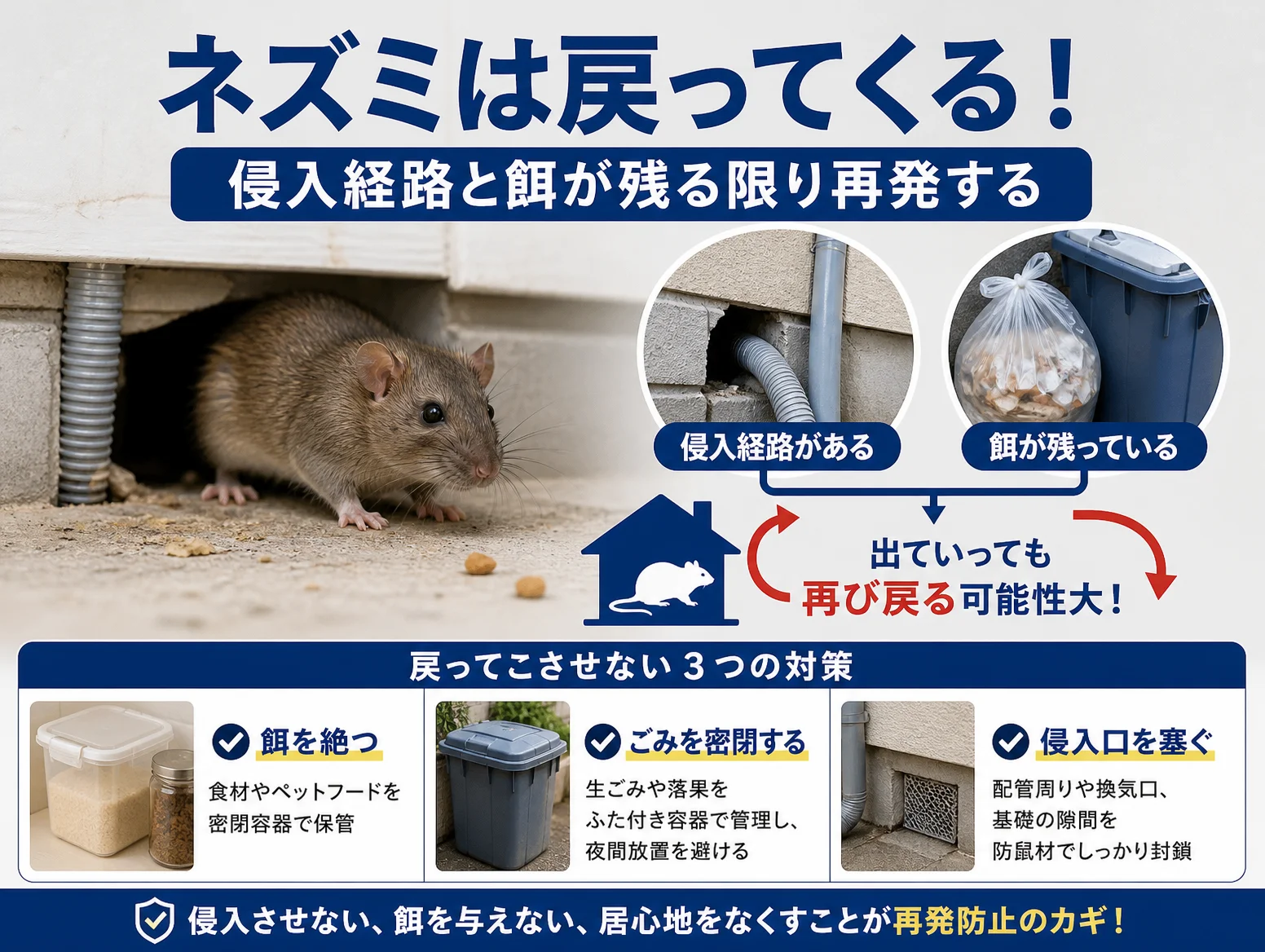 4. ネズミは出ていっても戻ってくる｜侵入経路と餌が残る限り再発する