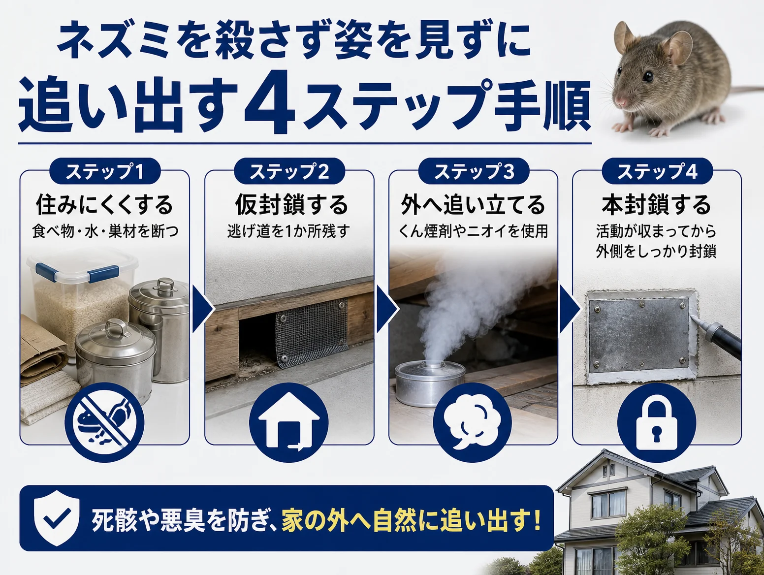 2. ネズミを殺さず姿を見ずに追い出す4ステップ手順