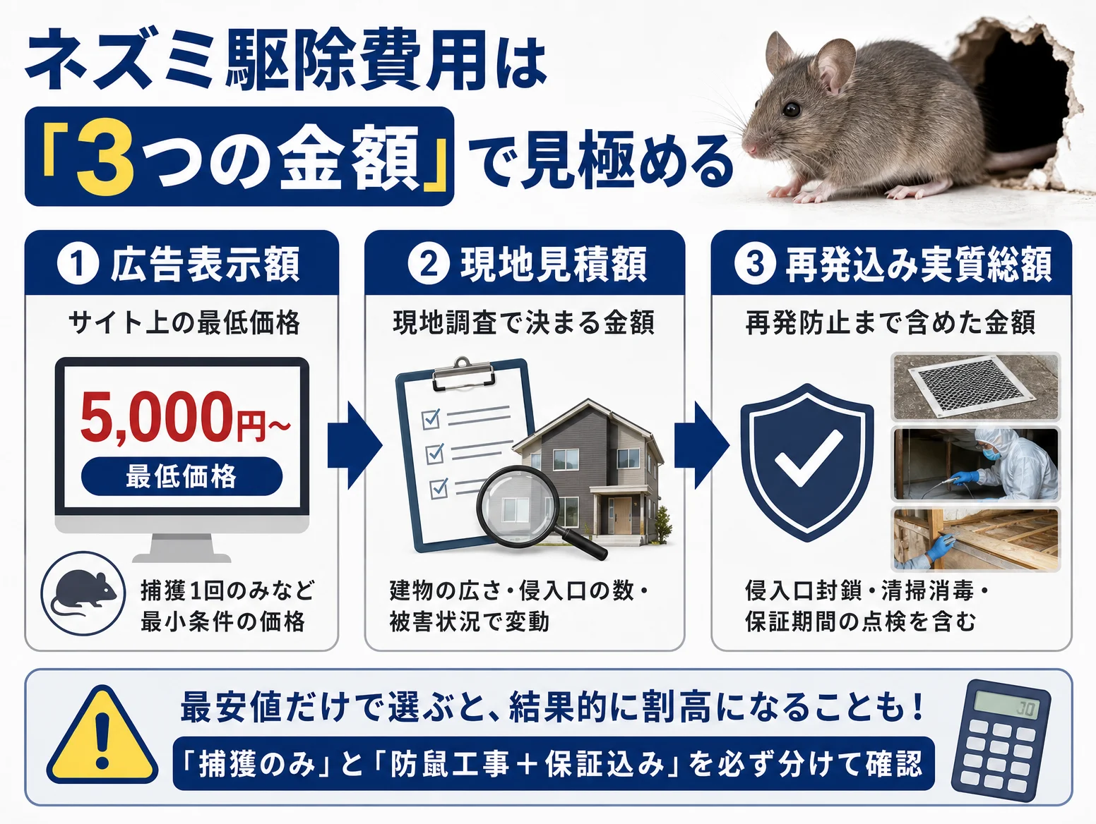 1. ネズミ駆除費用は「3つの金額」で見極める