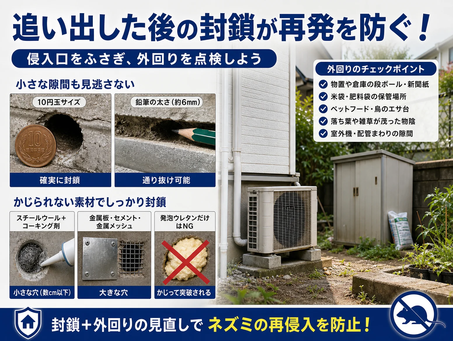 5. 追い出した後に戻らせない封鎖と外回りの点検