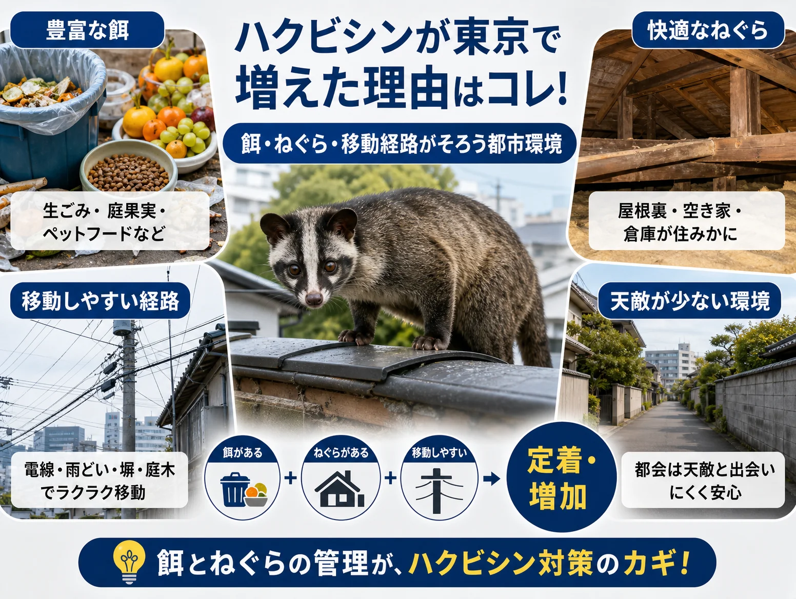 2. ハクビシンが東京で増えたのはなぜ？餌・ねぐら・移動経路