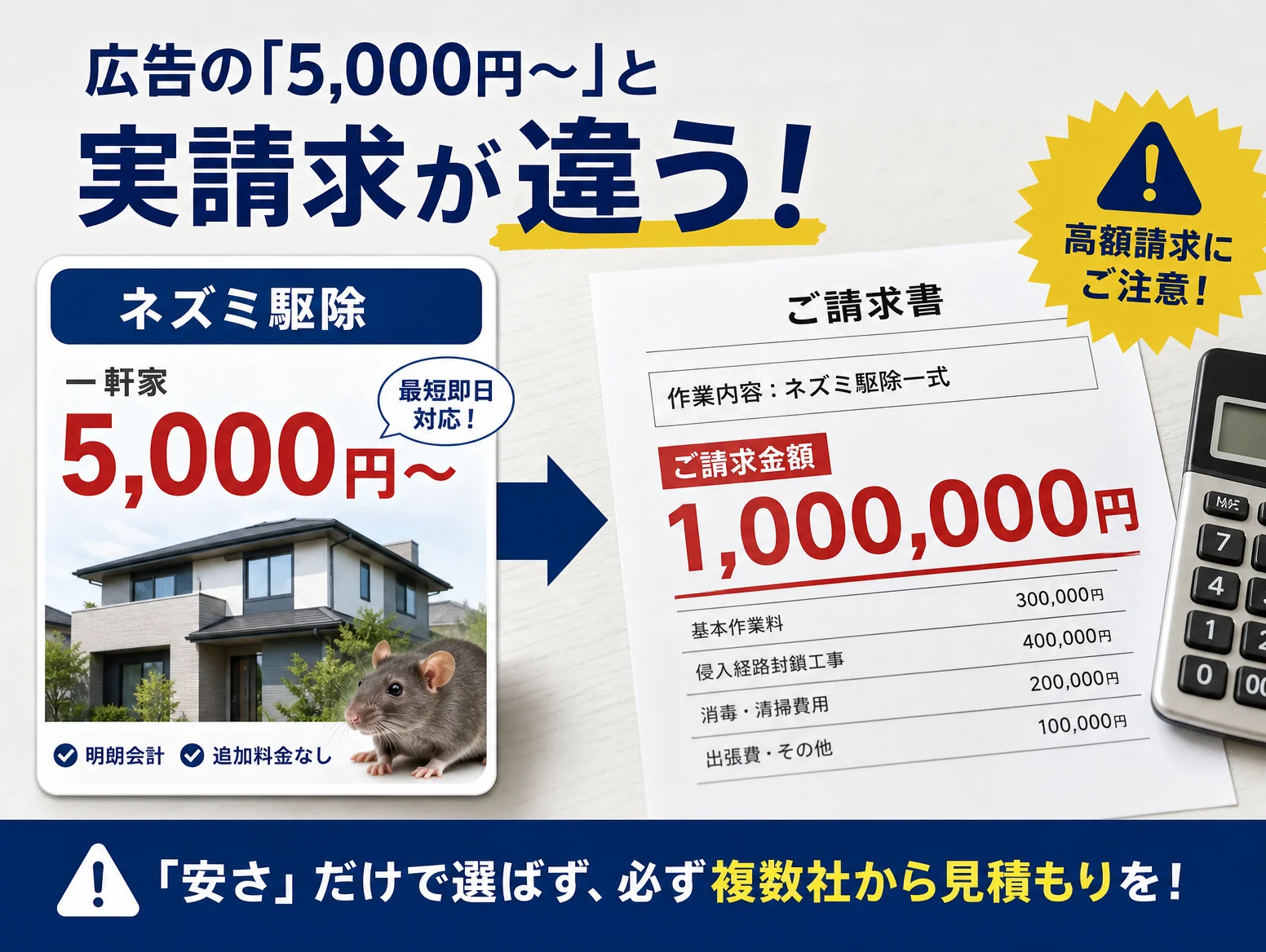 4. 広告の「5,000円〜」と実請求が違うトラブルに注意