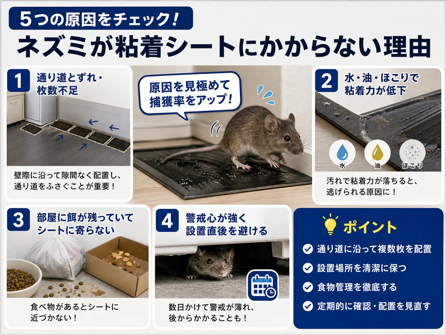 1. ネズミが粘着シートにかからない・逃げられる主な原因