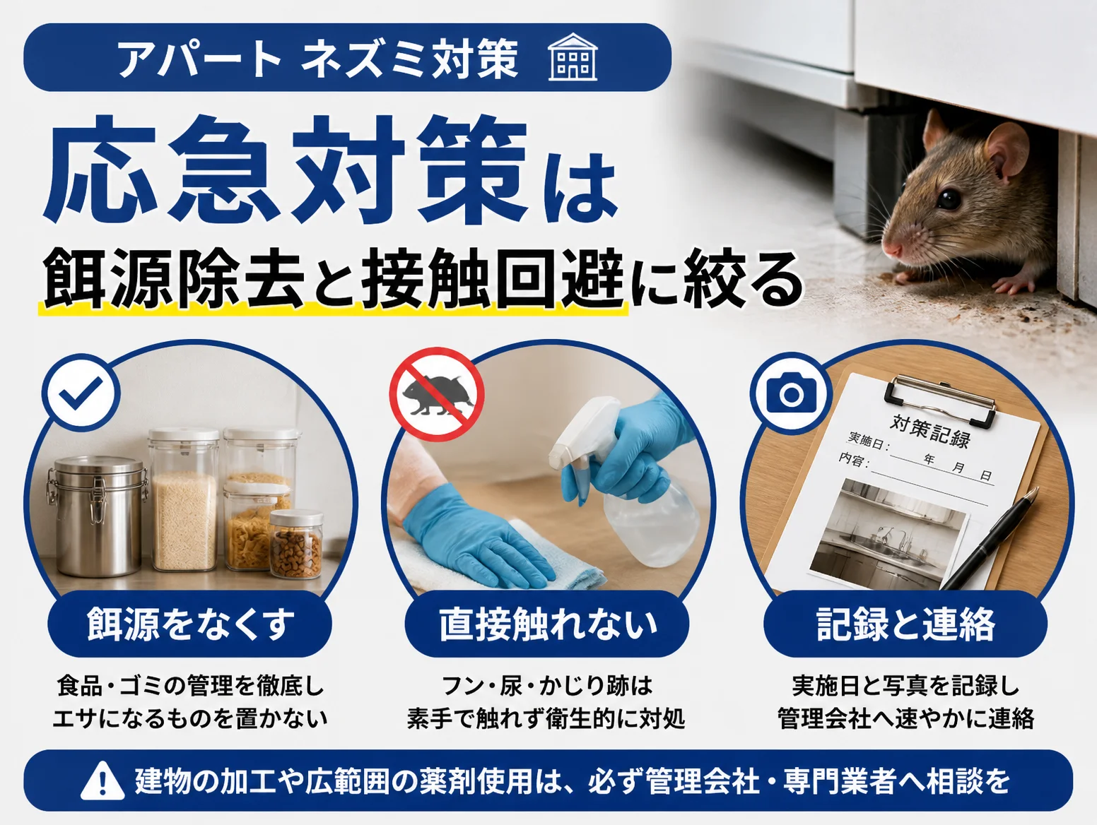 6. 入居者ができる応急対策は餌源除去と接触回避に絞る