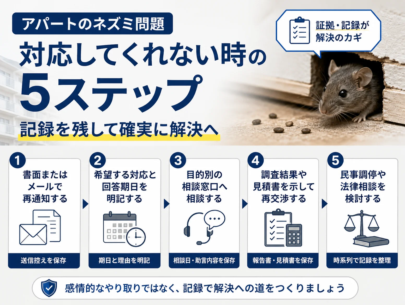 4. 管理会社が対応してくれない場合の5ステップ（再通知→相談窓口→調停）