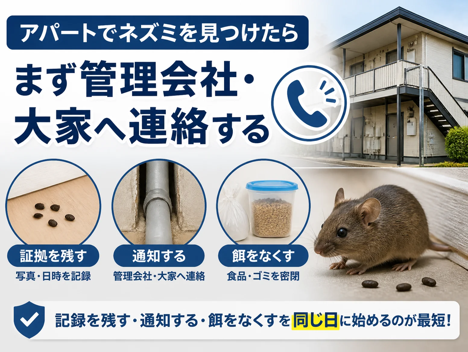 1. アパートでネズミを見つけたらまず管理会社・大家へ連絡する