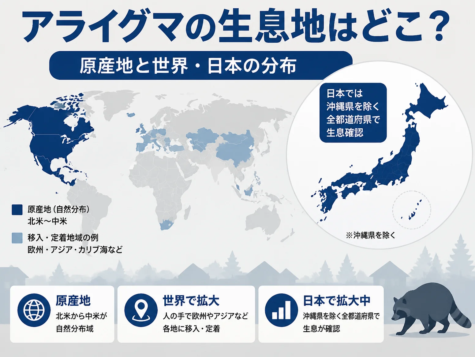 2. アライグマの生息地はどこ?原産地と世界・日本の分布