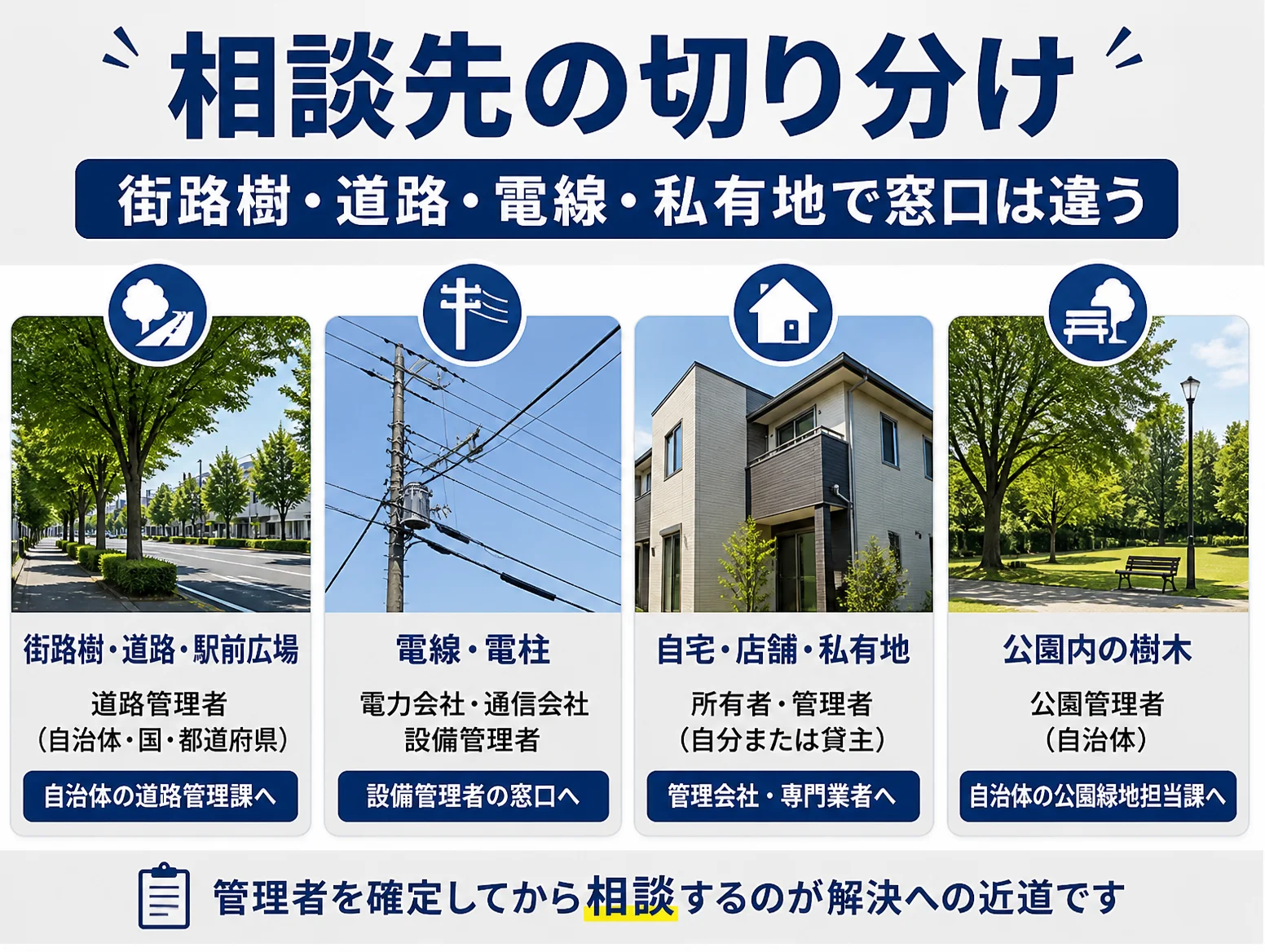 7. 相談先の切り分け|街路樹・道路・電線・私有地で窓口は違う