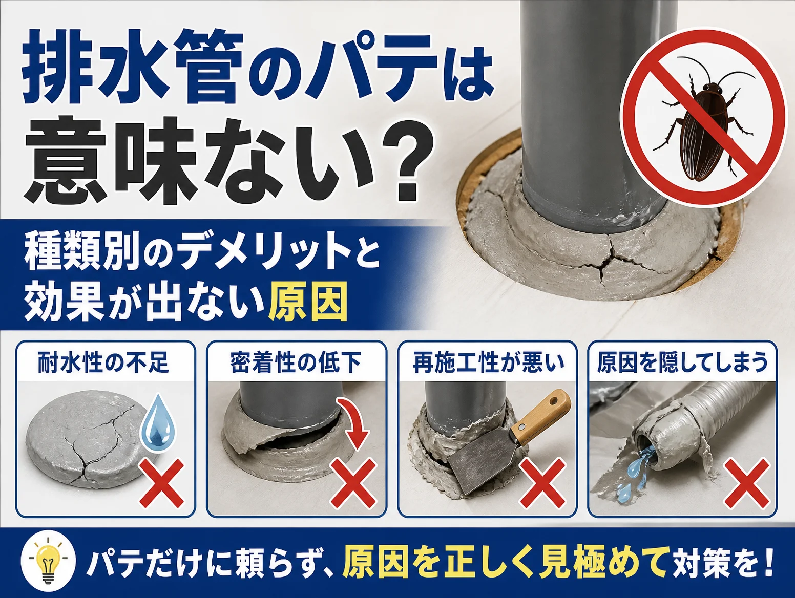 4. 排水管のパテは意味ない？種類別のデメリットと効果が出ない原因